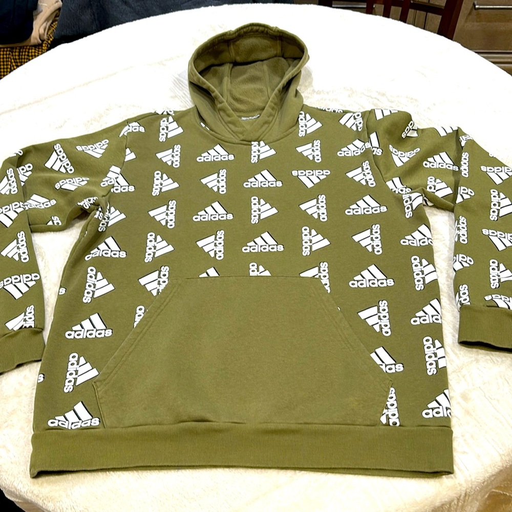 Adidas Olive/army green all over print hoodie size large